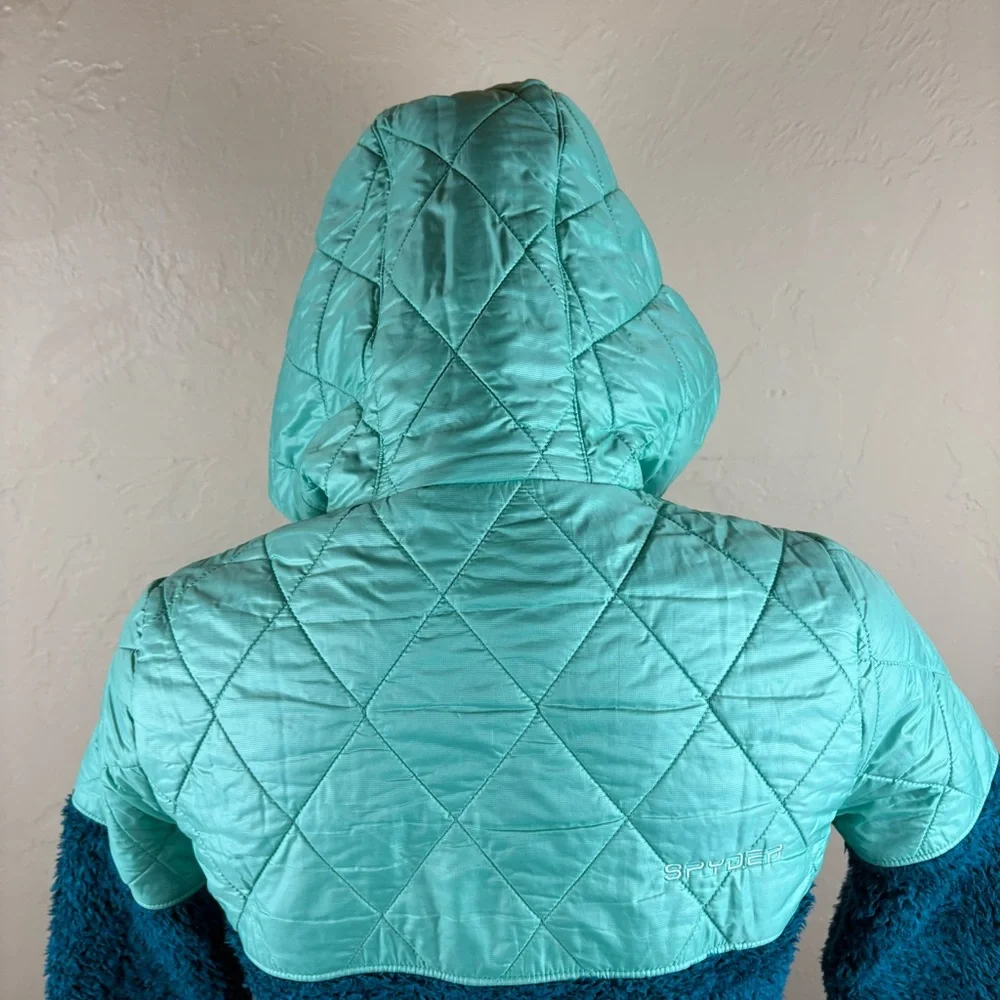 Spyder Girls' Park Hoodie Jacket Swell Blue Green Fleece Size Large
